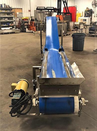 Used 16 Inches Wide X 189 Inches Long Incline Blue Belt Conveyor Stainless Steel Sanitary