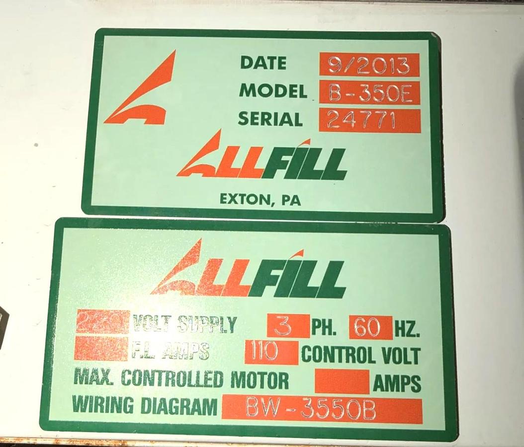 Used All Fill Model B350E Semi Automatic Auger Filler