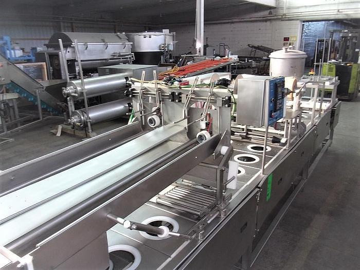 Used PMR Model 1300 Dual Lane Continuous Container Filler Sealer Lidder Stainless Steel Sanitary