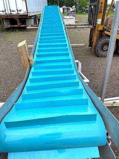 Used 22 Inch Wide Stainless Steel Sanitary Incline Cleated Blue Belt Conveyor
