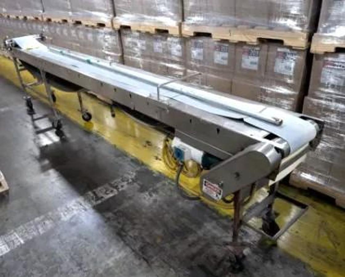 Used 10 Inch X 174 Inch Stainless Steel Sanitary Belt Conveyor Variable Speed 110 Volt