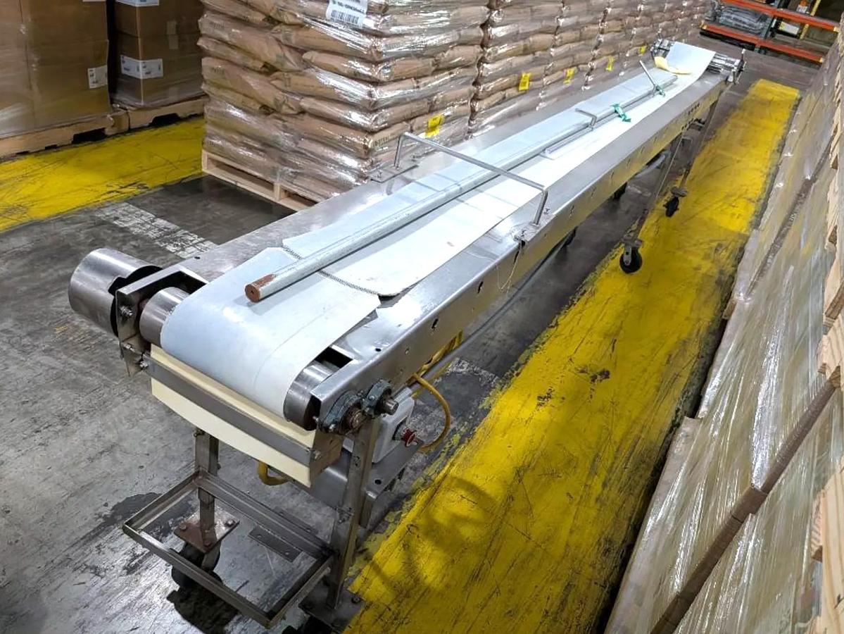 Used 10 Inch X 174 Inch Stainless Steel Sanitary Belt Conveyor Variable Speed 110 Volt