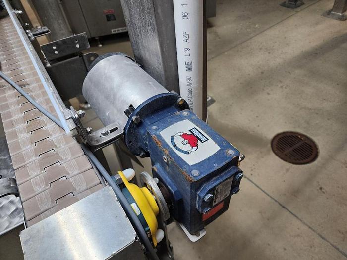 Used Stainless Steel Table Top Chain Conveyor Variable Speed Controlled 4.5" X 78"