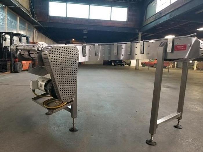 Used 10 Inch Wide Dual Lane 90 Degree Stainless Steel Sanitary Slat Top Conveyor