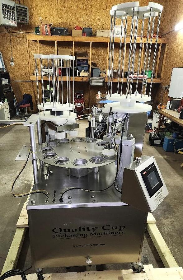 Used Quality Cup Model QC-32 12 Station Stainless Steel Sanitary Rotary Cup Filler