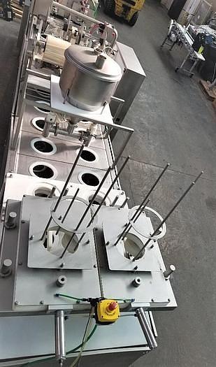 Used PMR Model 1300 Dual Lane Continuous Container Filler Sealer Lidder Stainless Steel Sanitary