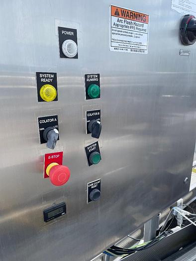 Used SBM / SAJB Inc Twin Head Inline Aspetic Bag Filler Stainless Steel Sanitary