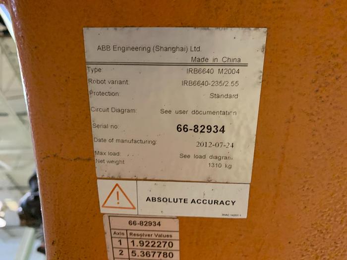 Used 2012 ABB IRB 6640 235/2.55