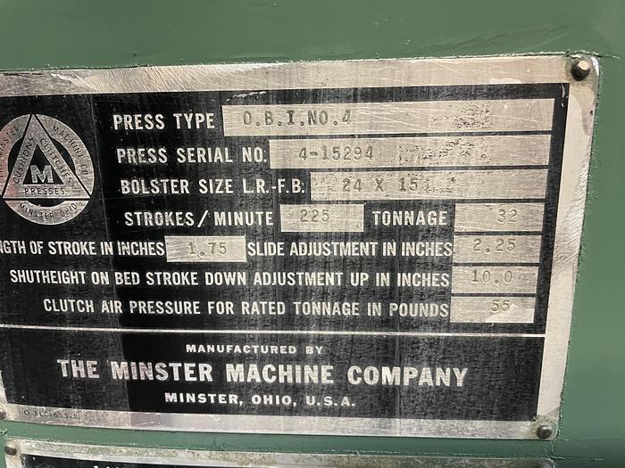 Used 32 Ton Minster #4 OBI Punch Press