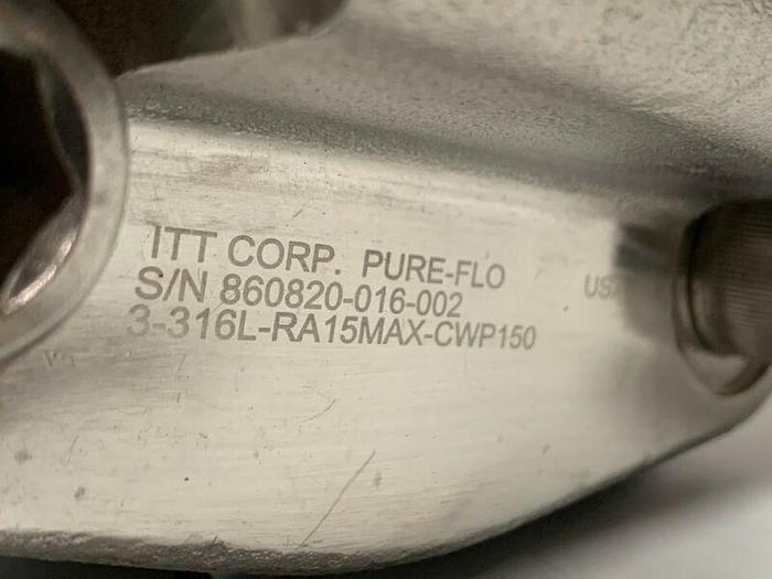 Used ITT PURE-FLO 3-316L-RA15MAX-CWP150 Diaphragm Valve w/ 3" OD Sanitary Fittings