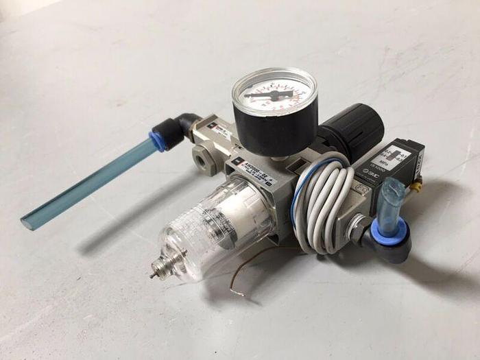 Used SMC AW2000-02 Filter Regulator, VHS2000-02 Pneumatic Residual Valve & IS1000