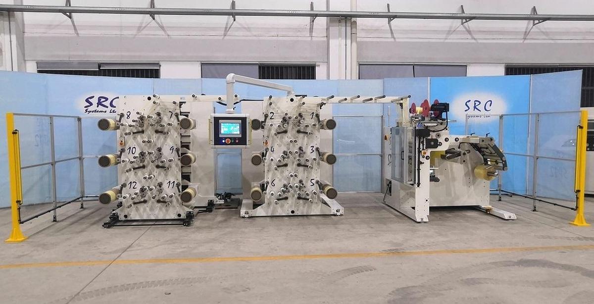 Used 18" WIDE SRC SYSTEMS 12-HEAD SPOOLING SYSTEM MODEL SP12