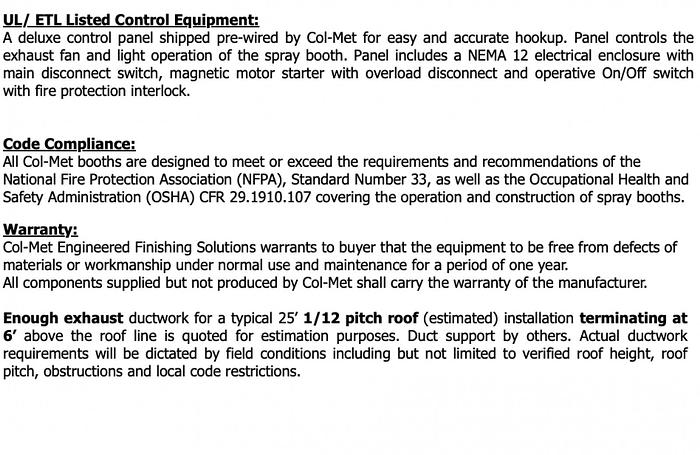 Used Col-Met 9.5 x 16 Spray Booth