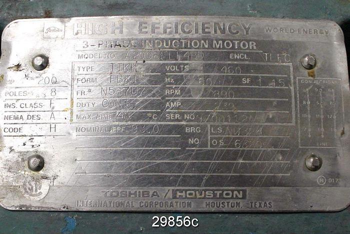 Used Toshiba A2008FLF4BD 200 Hp-890 Rpm Ac Motor #29856