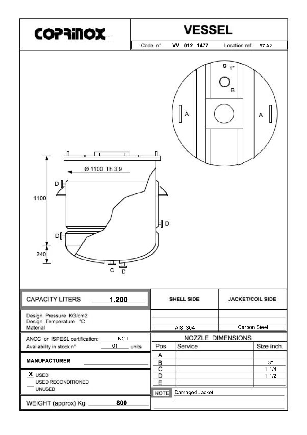 Usato Serbatoio  da 1200 Litri