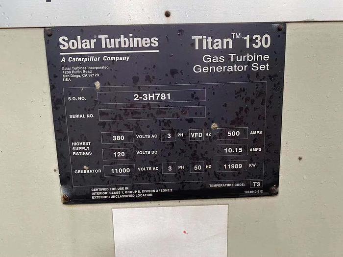 Used 12 MW 2011 Used Solar Turbines Titan 130 Gas Turbine Generator Set