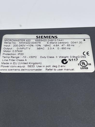 Used Siemens 6SE6420-2AB13-7AA1