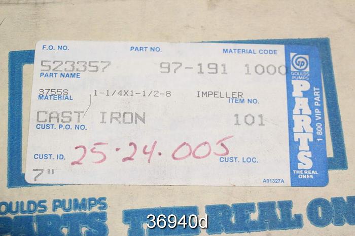 Unused Goulds 3755s 1.25X1.5X8 Impeller, No. 97-191, Unused #36940
