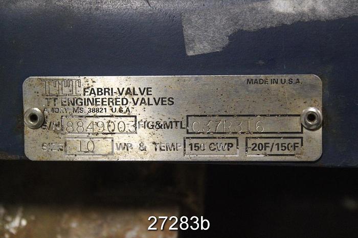Used Fabri FV1342 10" Air Operated Knife Gate Valve, Stainless Steel Body, Metal Seat, 150Cwp, -20°F To 150°F #27283