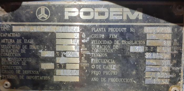 Usado Guincho de 2 ton PODEM