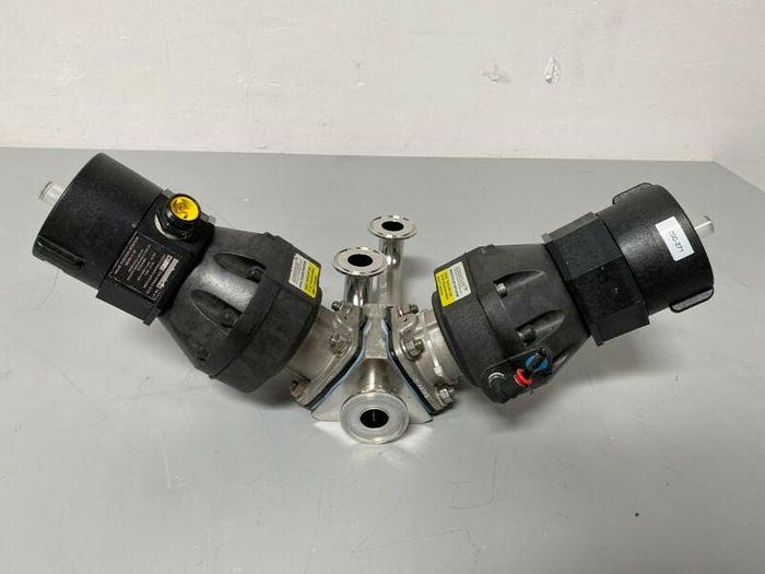 Used ITT Pure-Flo A209 3-way Stainless Steel Valves w/  Position Monitors & 2" Fit