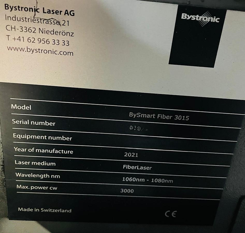 Used 2021 BYSTRONIC BySmart Fiber 3015 Fiber 3KW + ByTrans extended + ByTower