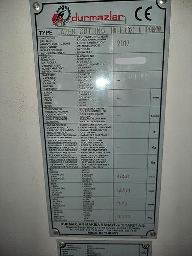 Used 2017 DURMA HD-F 6020 III IPG 8KW