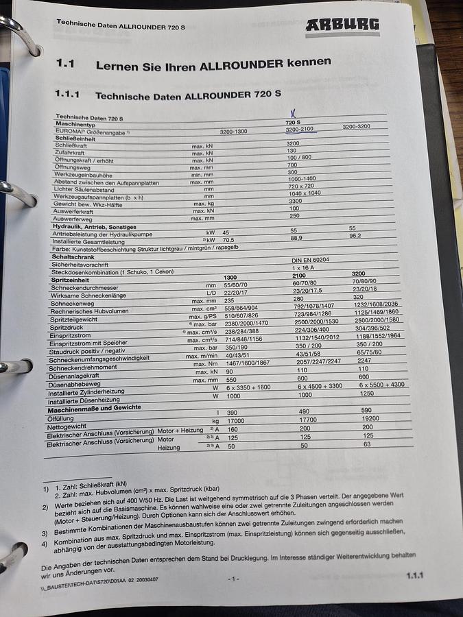 Used 2003 ARBURG Allrounder 720S 3200-2100