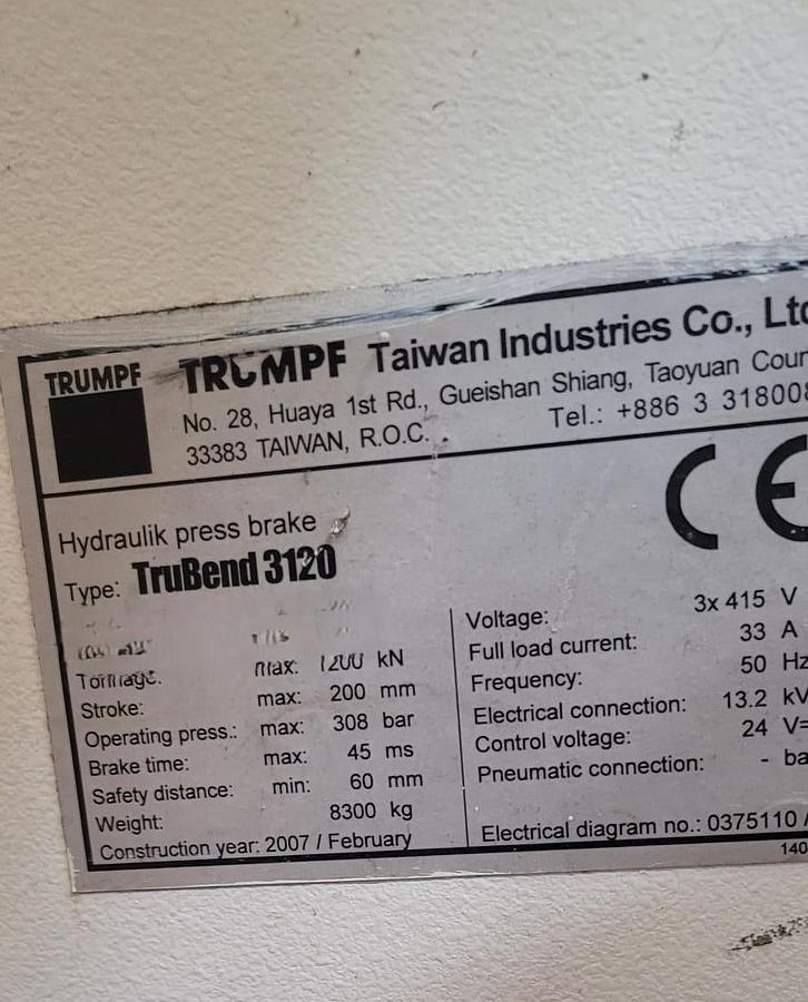 Used 2007 TRUMPF Trubend 3120