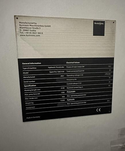 Used 2021 BYSTRONIC Xpert Pro 150/3100