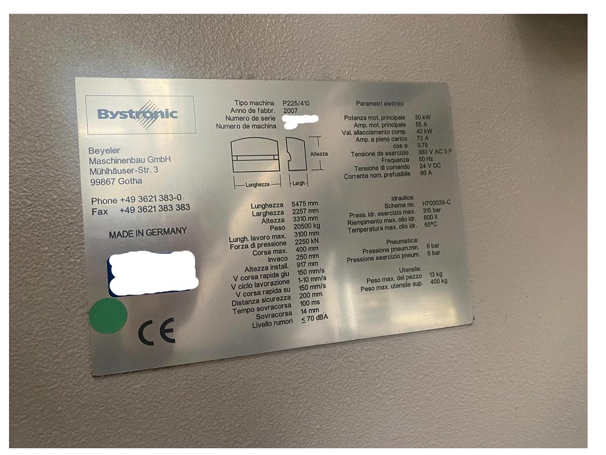 Used 2007 Bystronic Beyeler P225/410