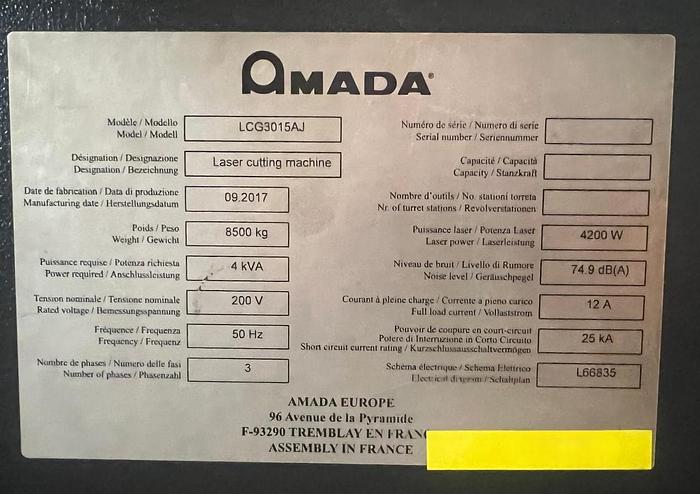Used 2017 AMADA LCG 3015 AJ