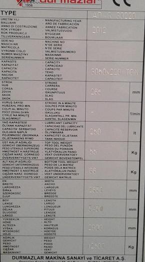 Used 2012 DURMA AD-R 30220