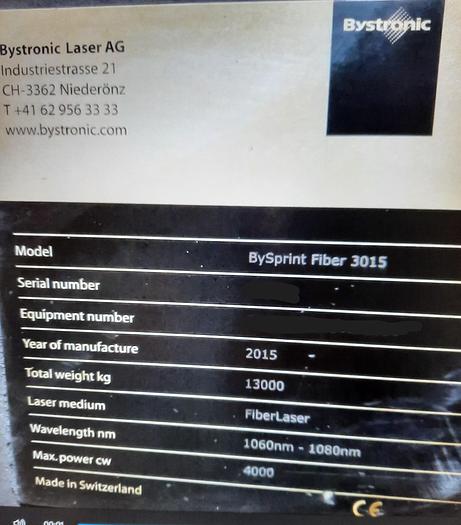 Used 2015 BYSTRONIC Bysprint Fiber 3015 + Bytrans Extended