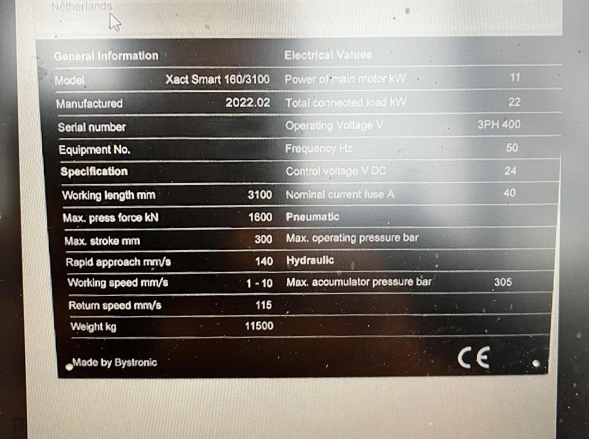 Used 2022 BYSTRONIC Xact Smart 160/3100