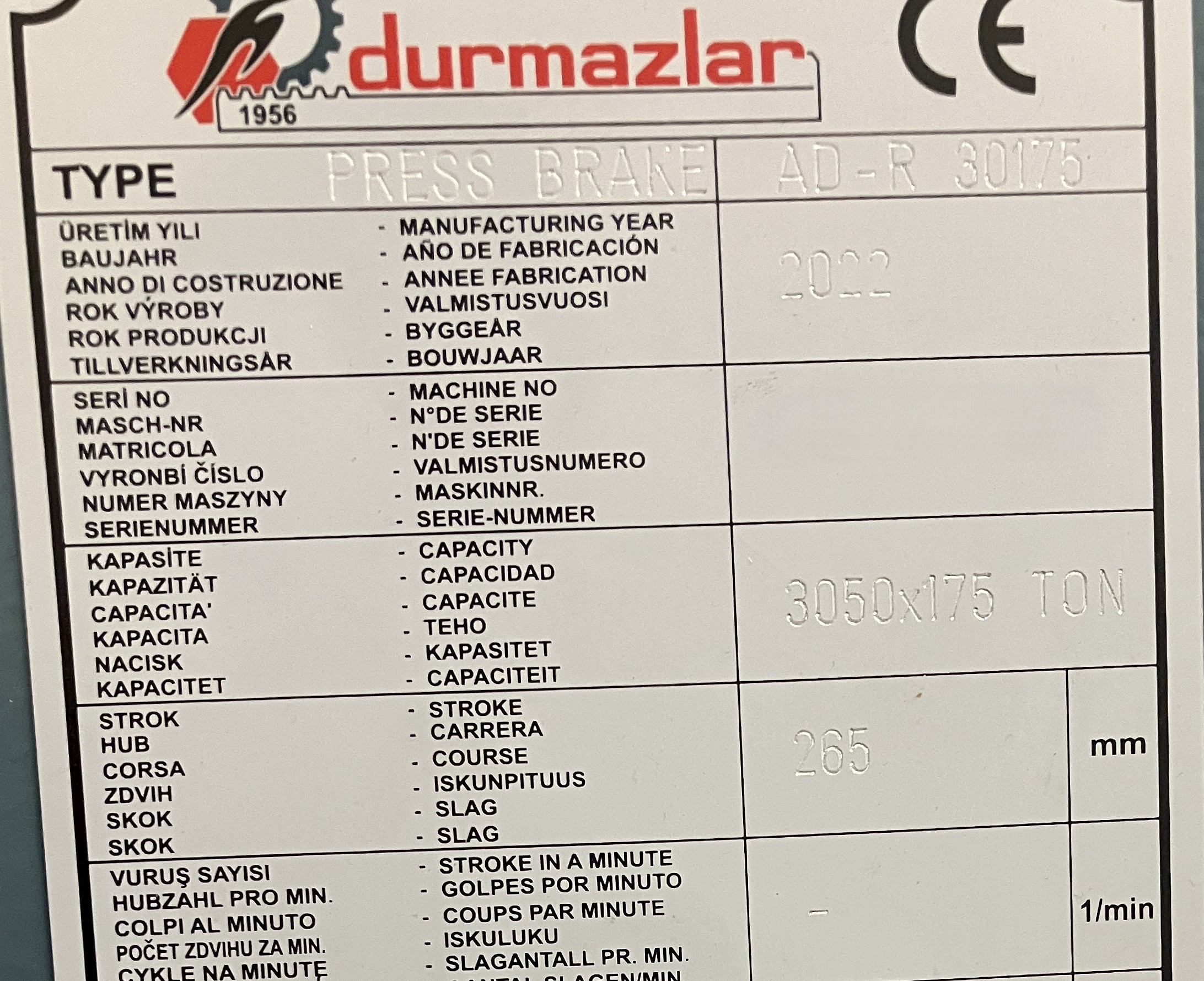 Used 2022 DURMA AD-R-30175