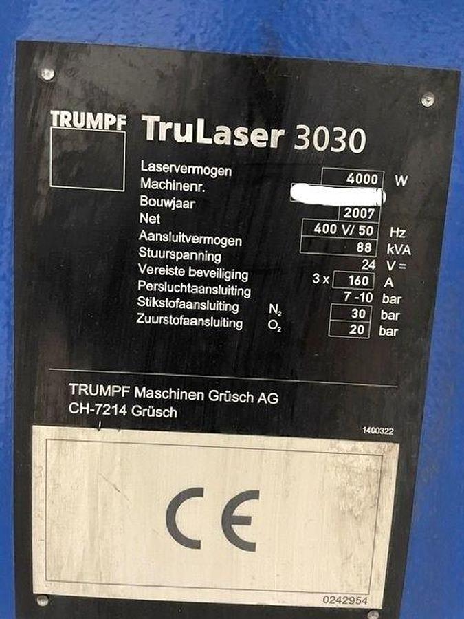 Used 2007 TRUMPF TruLaser 3030