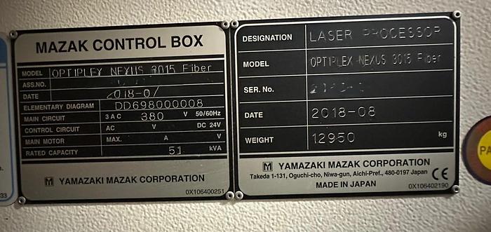 Used 2018 MAZAK Optiplex Nexus Fiber 3015 6KW