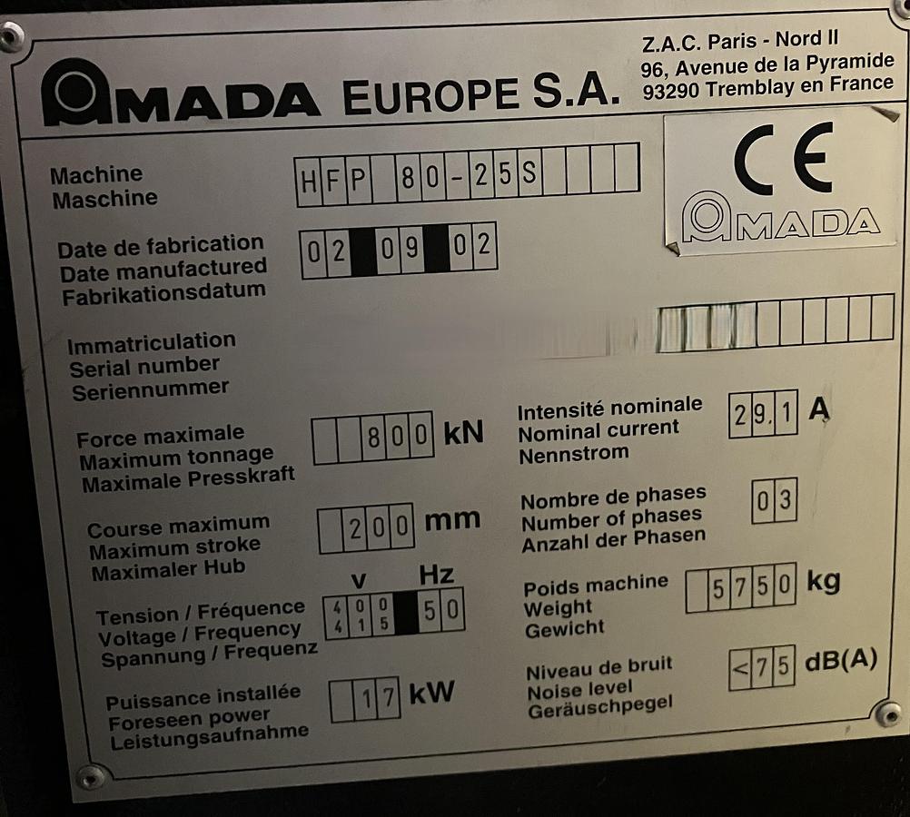 Used 2002 AMADA HFP 80.25 NT