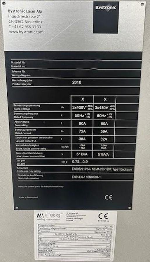 Used 2018 BYSTRONIC Bystar Fiber 3015 8KW