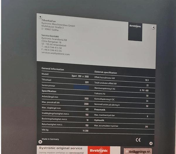 Used 2011 Bystronic Xpert 200 x 3100
