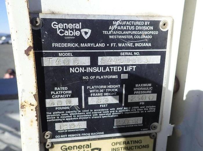 Used 1995 International 4900 w/ Telsta T40C Cable Placer Bucket Truck