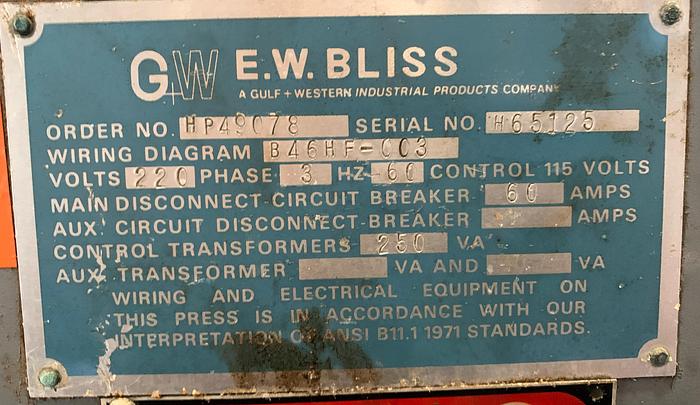 Used BLISS C-110 GEAR DRIVEN OBI PRESS