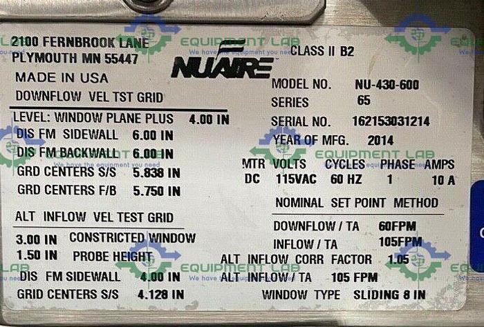 Used Nuaire NU-430-600 Class II, Type B2 Biological Safety Cabinet