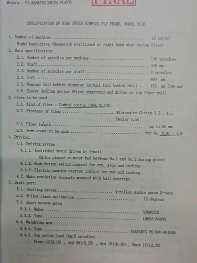 Used USED HIGH SPEED SIMPLEX FLY FRAME