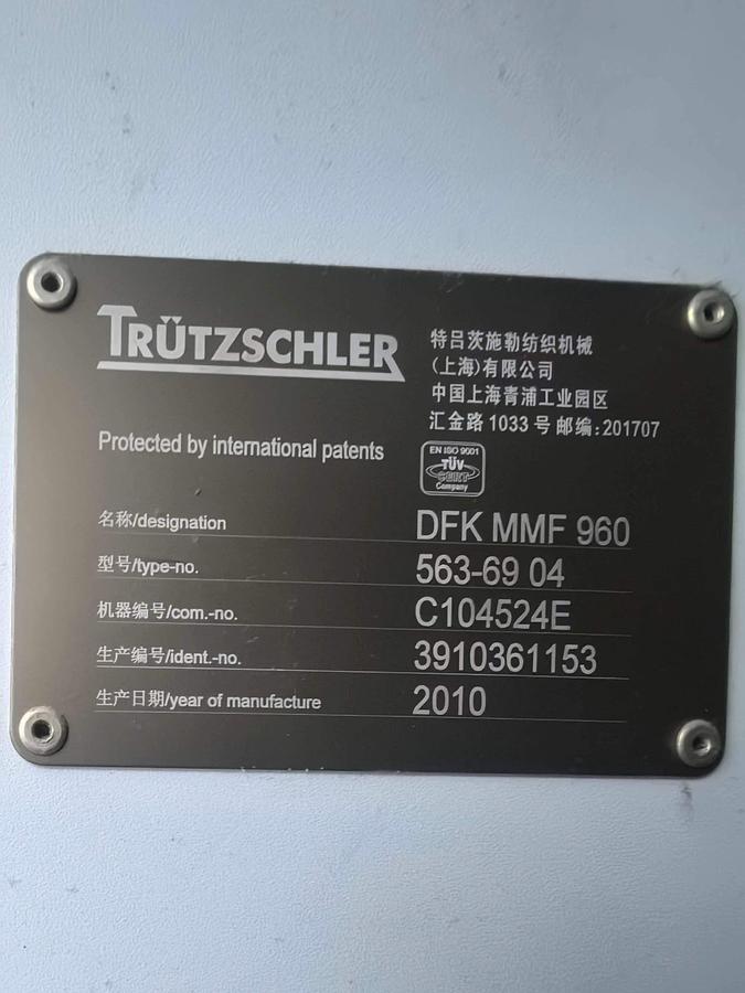 Used Trutzschler blow room with TC5 carding machine for yarn