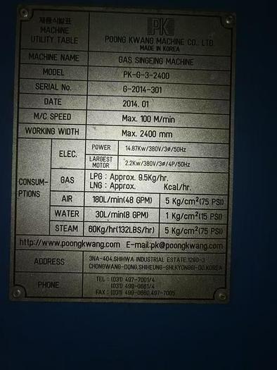 Used POONG KWANG brand gas Singeing machine for fabric