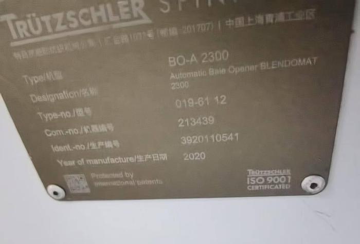 Used Trutzschler blow room with TC5 carding machine 1:7 for yarn