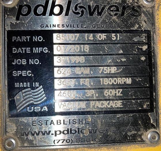 Used PdBLOWER PRESSURE PACKAGE WITH ROOTS 624 RAM TR POSITIVE DISPLACEMENT BLOWER