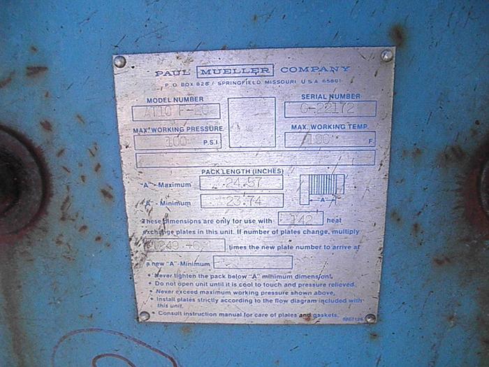 Used Heat Exchanger, Plate, 200 SF, S/st, Mueller, #S740913